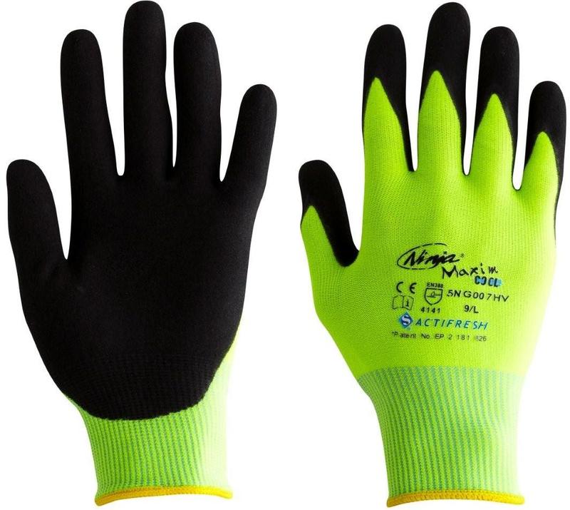 GLOVE SAFETY NINJA MAXIM P007HV HI VIS NFT COATED PALM DYNEEMA LINER ...