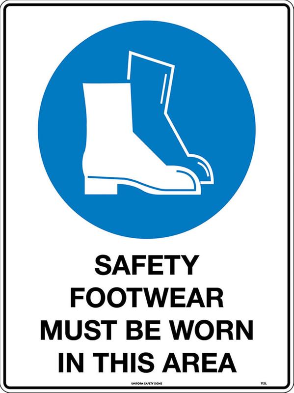 SAFETY SIGN METAL UNIFORM 112LM SAFETY FOOTWEAR MUST BE WORN IN THIS