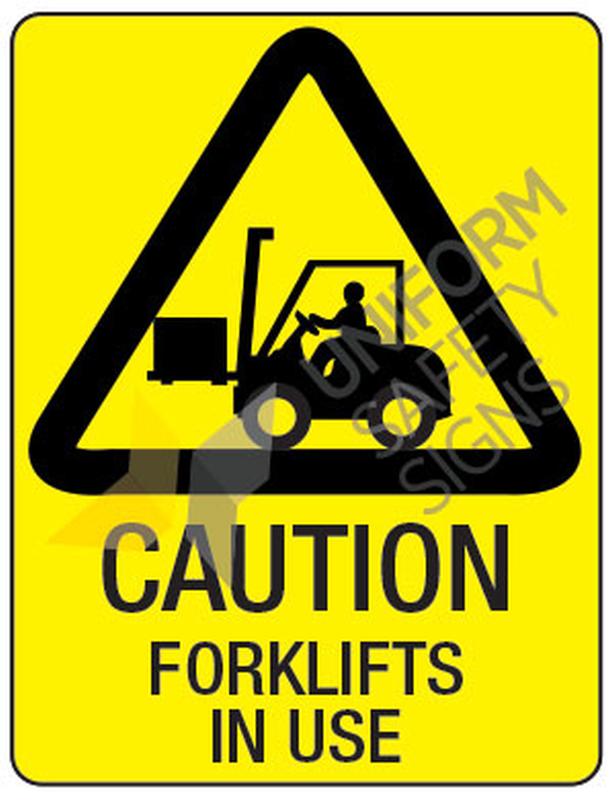 SAFETY SIGN METAL UNIFORM 324LM CAUTION FORK LIFTS IN USE 600 X 450MM ...
