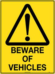 SAFETY SIGN METAL UNIFORM 309LM BEWARE OF VEHICLES 600 X 450MM